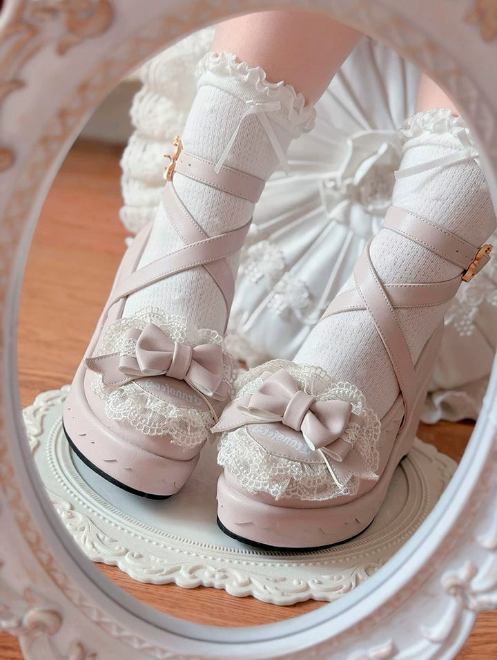 Sweet Lolita Wedge Shoes, Heart & Bow Details 45951:872536