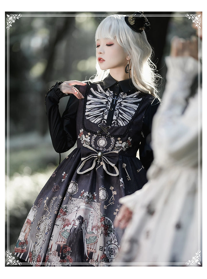 Gothic Lolita Dress Set Black White Lolita Blouse Dress Set 35536:495608