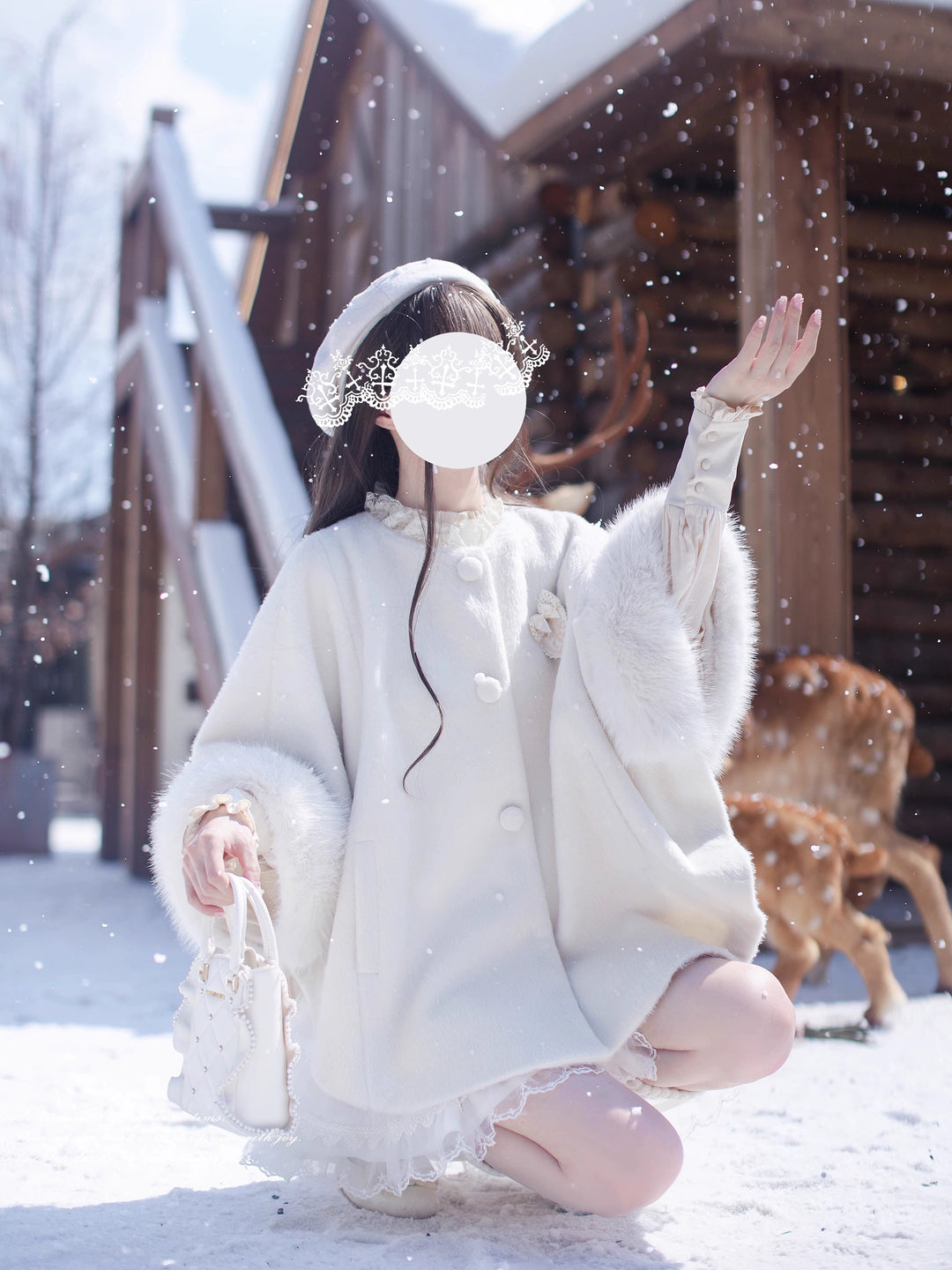 Seiso Kei Woolen Blend White Cloak, Beige Blouse 44036:793368