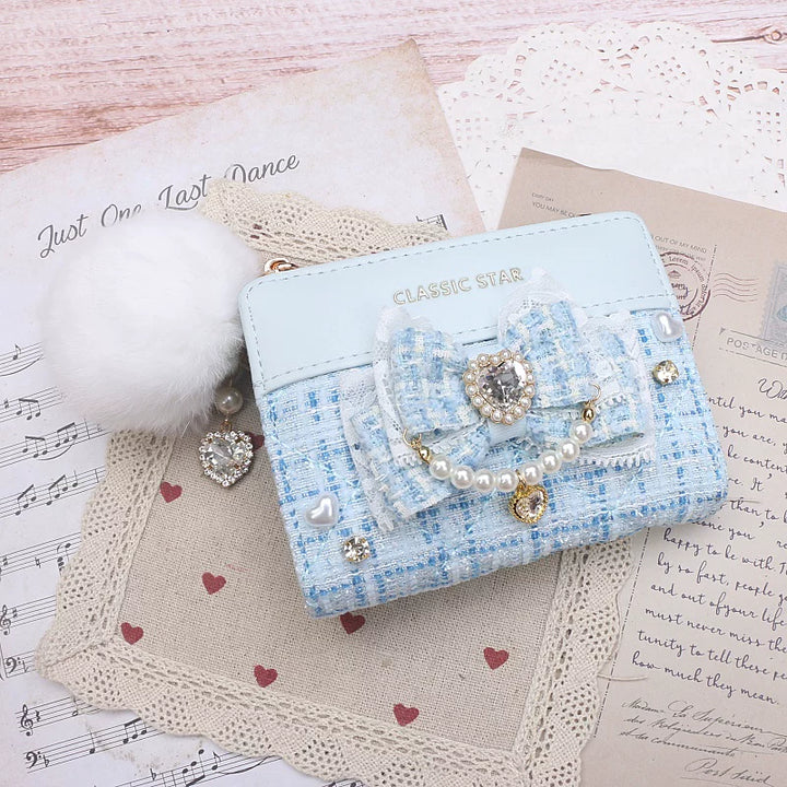 Ryousangata Rhinestone Wallet, Pom-Pom Pendant 45068:839556