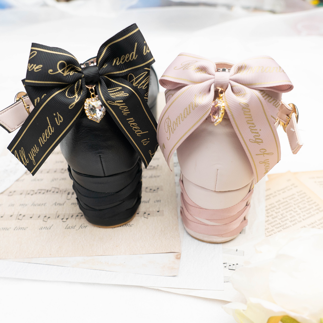 Jirai Kei Pink Black Letter Ribbon Shoes Clips 21610:311812