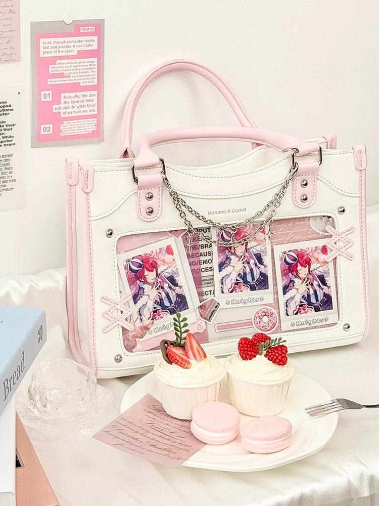 Y2K Square Shaped Ita Bag, Clear Window & Star Chain 45418:848147