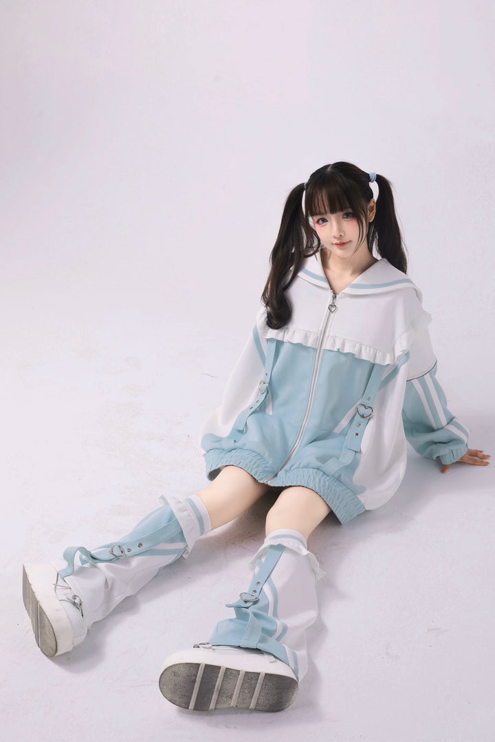 Jirai Kei Hoodie Sailor Collar Oversized Sweatshirt Leg Warmer 34896:481082 34896:481082