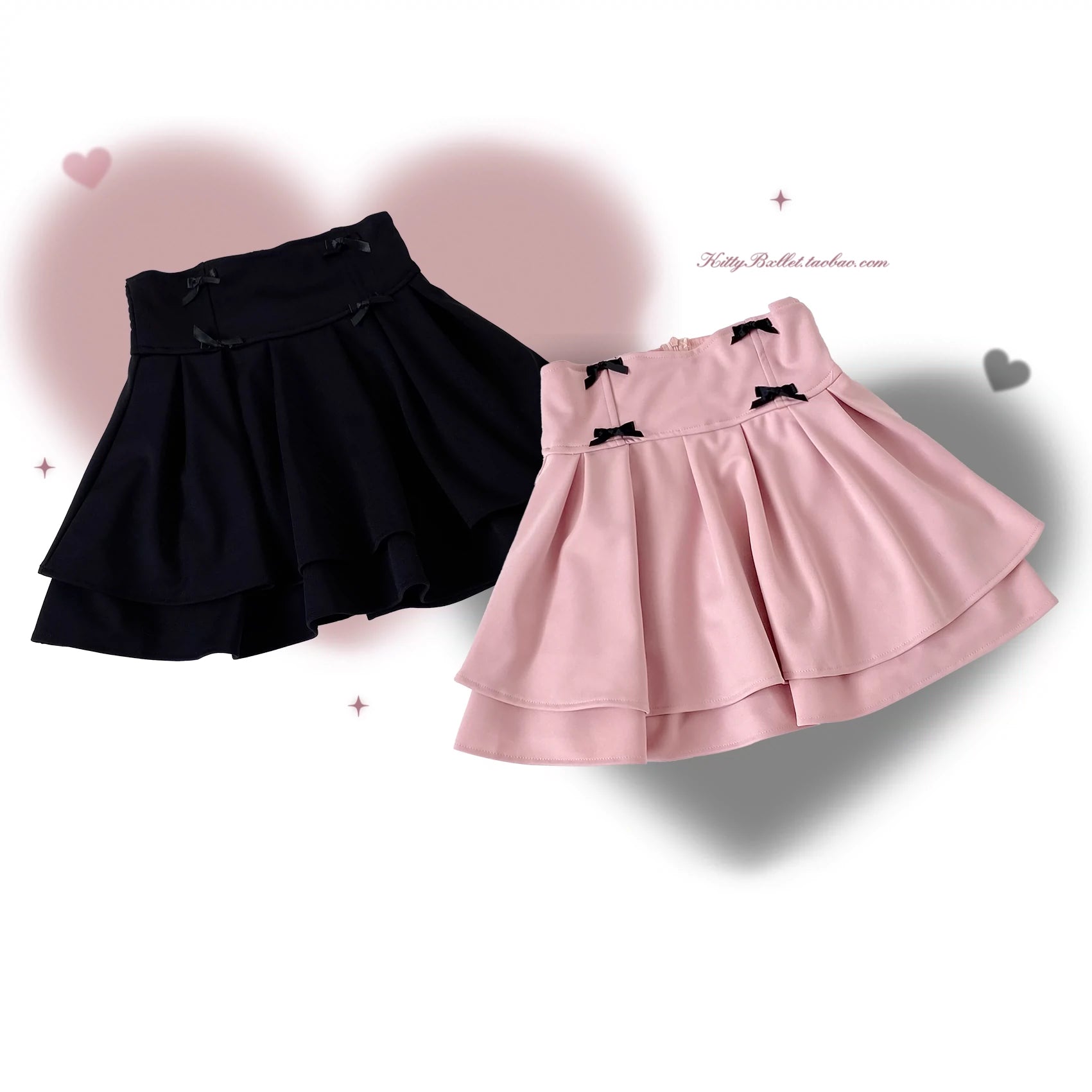 Jirai Kei Skirt Double Layer Puff Skirt with Bow (Black) 36770:534692