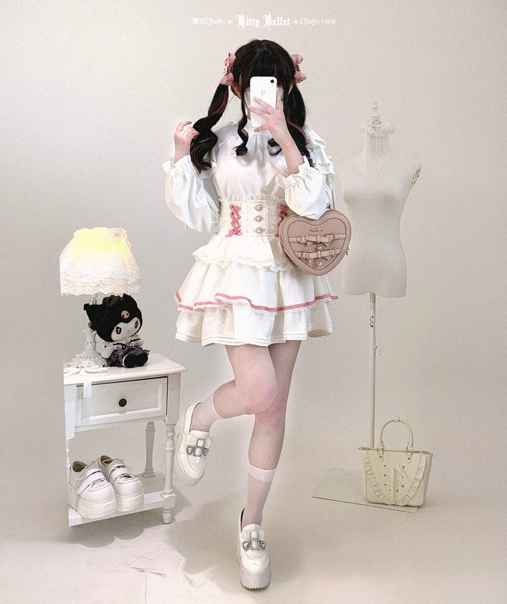 Ryousangata High-waist Skirt, Tiered Hem 44003:792838