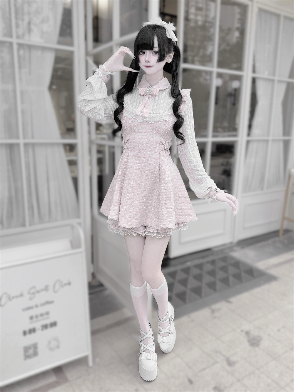 Tweed Ryousangata Dress Set, Elastic Waisted Shorts 44144:797228