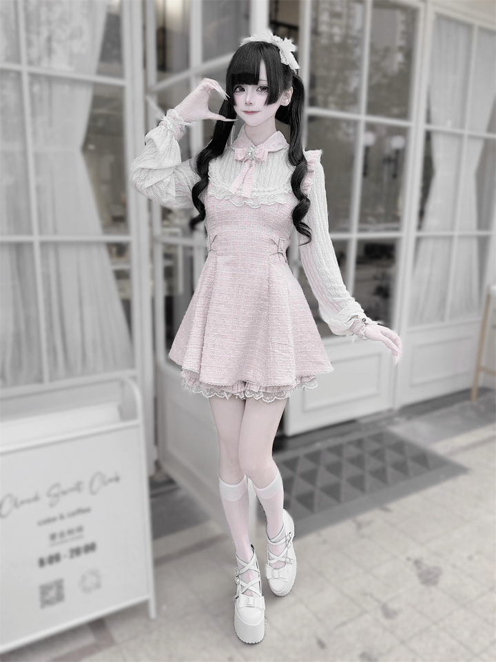 Tweed Ryousangata Dress Set, Elastic Waisted Shorts 44144:797228