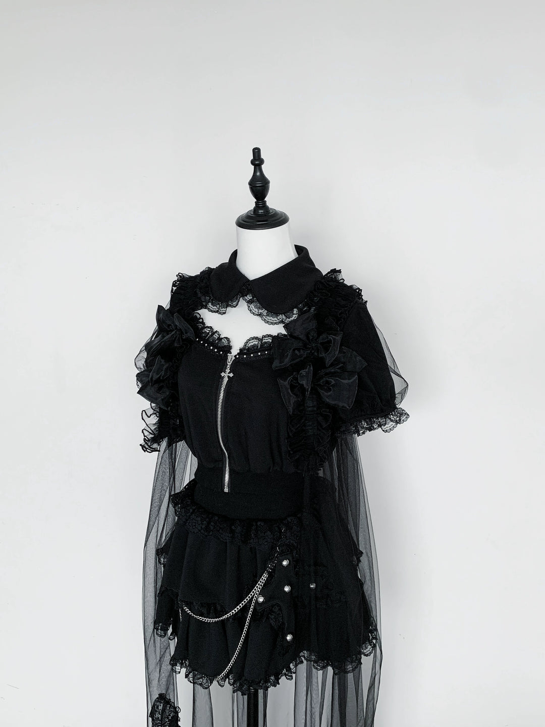 Jirai Kei Skirt & Zip-up Top, Tulle Vest 45009:838775