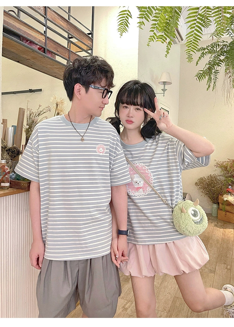 Kawaii Aesthetic Shirt Striped Short Sleeve Cotton Top 36562:518394