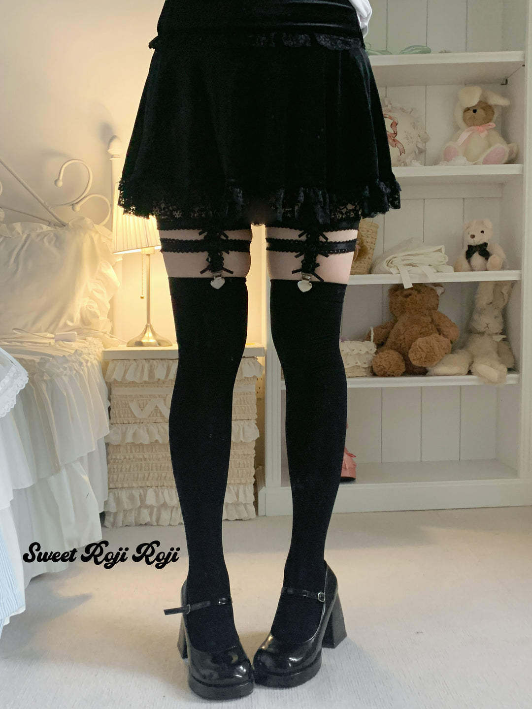 Lolita Sock Garter Double-Layer Lace Rose Thigh High Garter 42368:737403