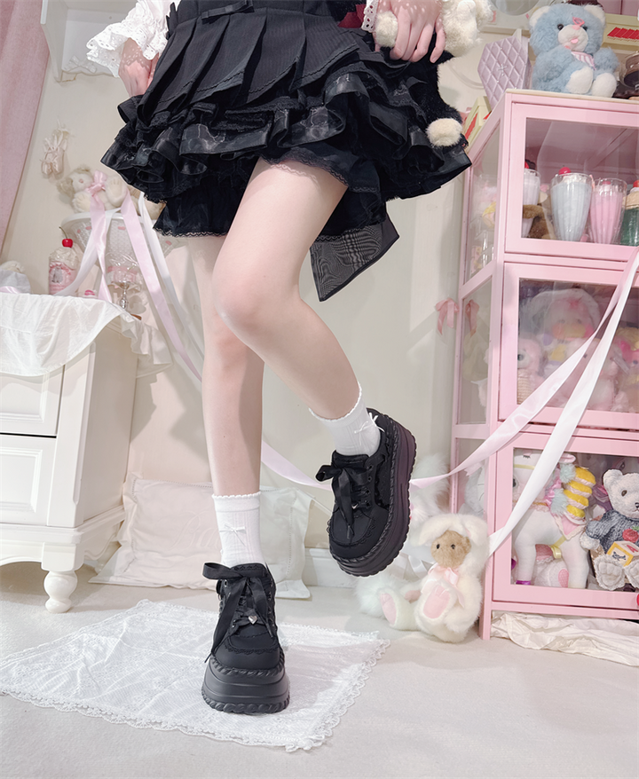 Jirai Kei Platform Shoes, Heart Details & Bows 45252:842605