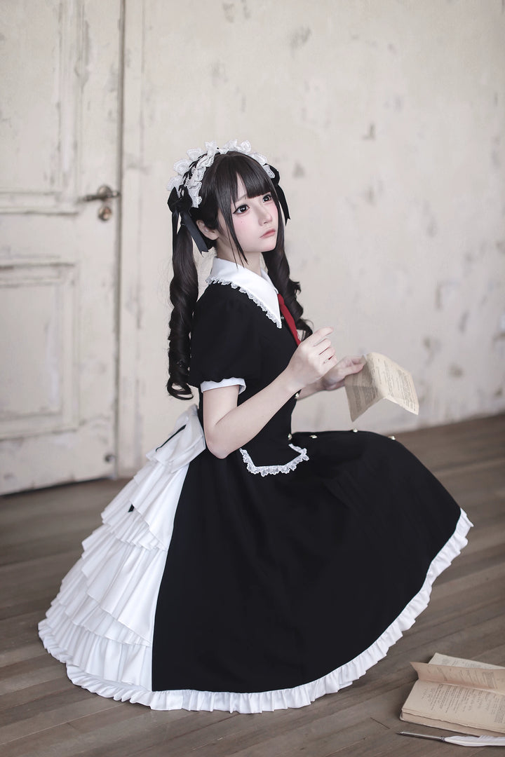 Gothic Lolita Button Closure OP Dress, Detachable Apron 44947:832430