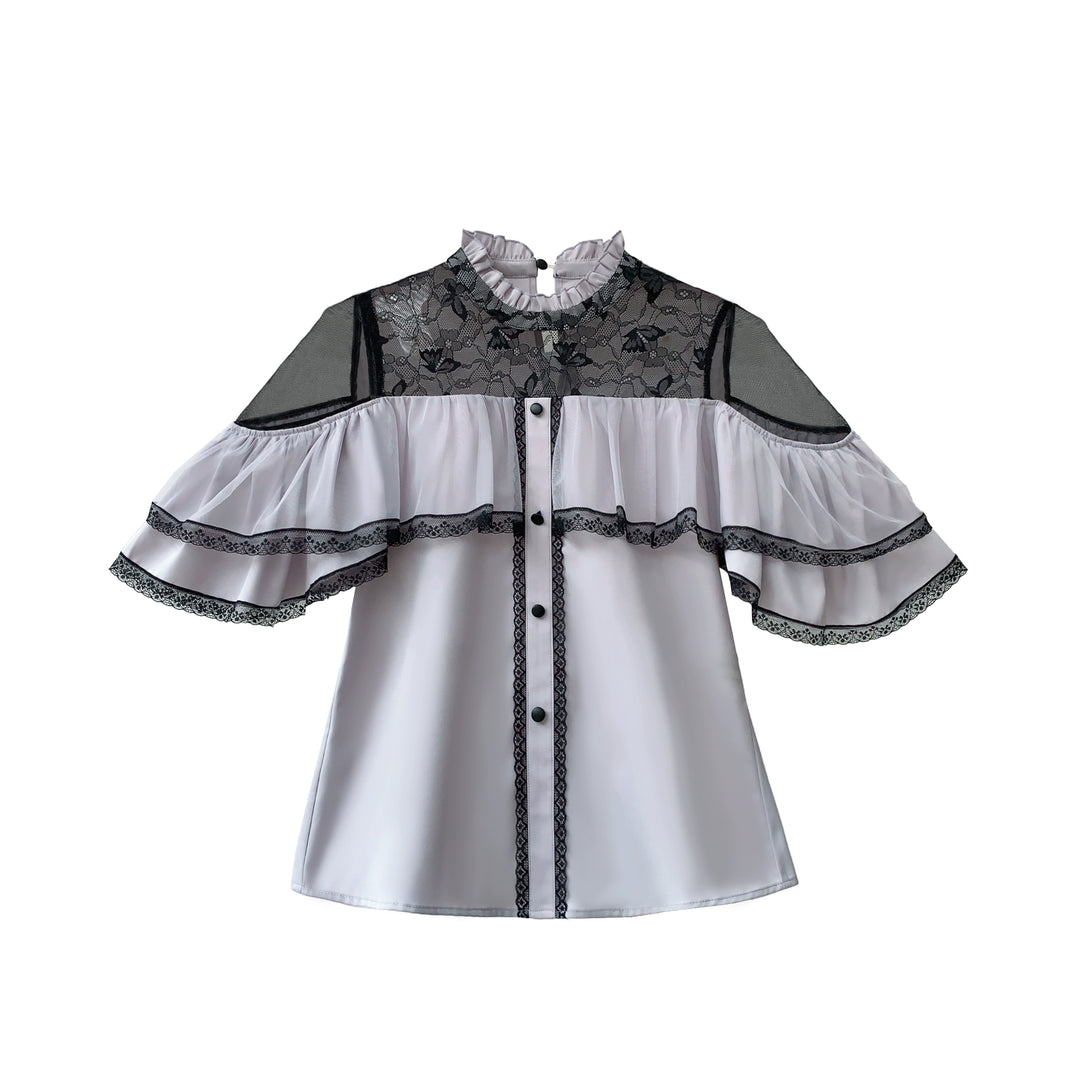 Black Long Jirai Kei Skirt With Elegant Purple Cape Blouse (L M S XL) 43111:766063