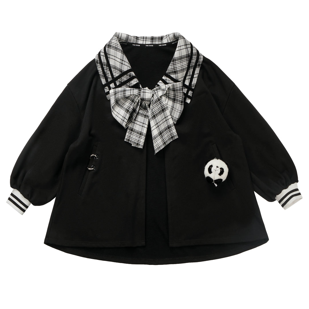 Kawaii Black Jacket Hoodie With Panda Plush Doll (L M S / coat) 29374:353312 (L M S / coat) 29374:353312