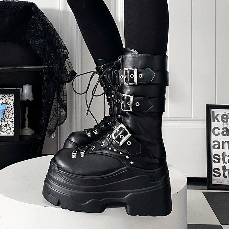 Sub-culture Mid-calf Length Boots, Platform Sole (Black / 35 36 37 38 39 40) 44065:795635