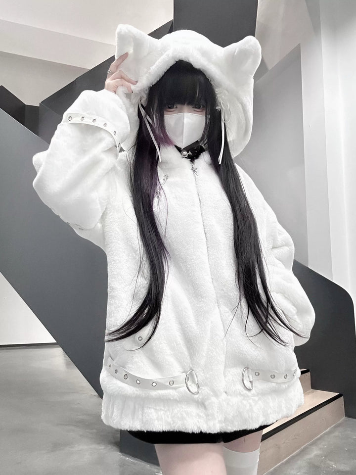 Subculture Oversized Plush Coat, Cat Ear Hood 43938:791936