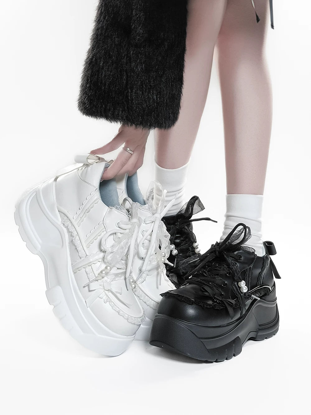 Jirai Kei High Platform Shoes, Lace Details 45748:861608