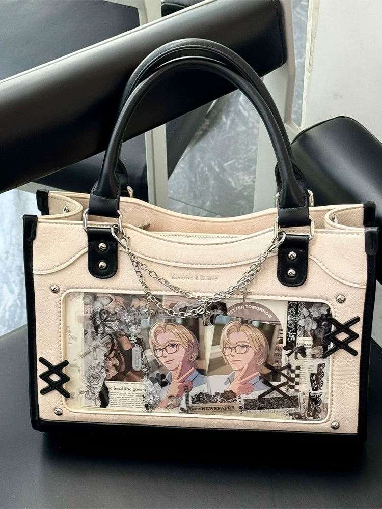 Y2K Square Shaped Ita Bag, Clear Window & Star Chain 45418:848163