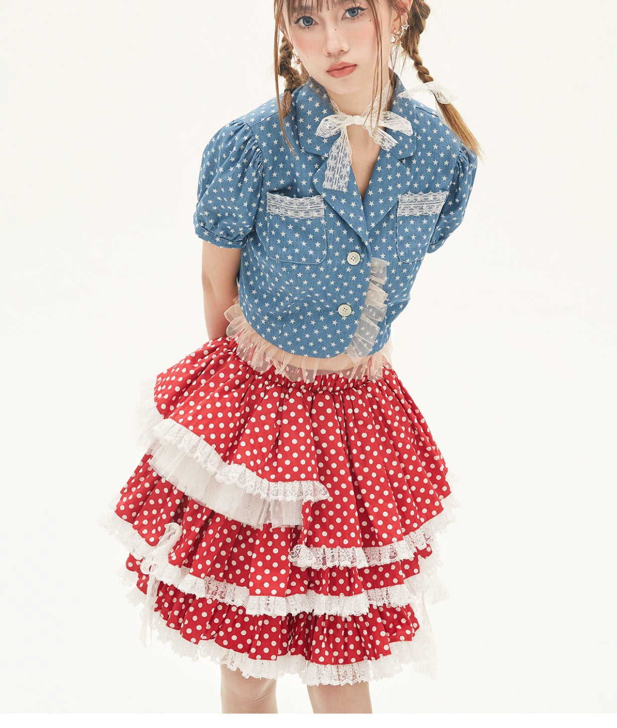 Lolita Skirt Retro Red Polka Dot Skirt 36150:542852
