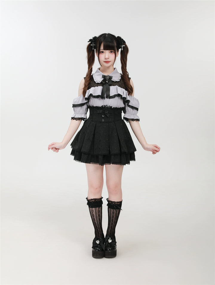 Jirai Kei Shirt with Bust Flounce Hem/Hidden Button 43035:762529