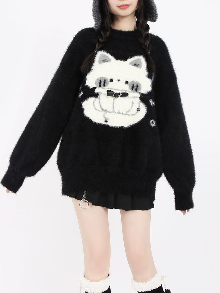 Kawaii Black Sweater Fluffy Voluminous Thickening Sweater 22752:326904 22752:326904