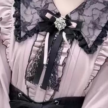 Jirai Kei Long Sleeve Blouse, Lace Overlay and Heart Buttons (M) / L M S XL) 44589:815144