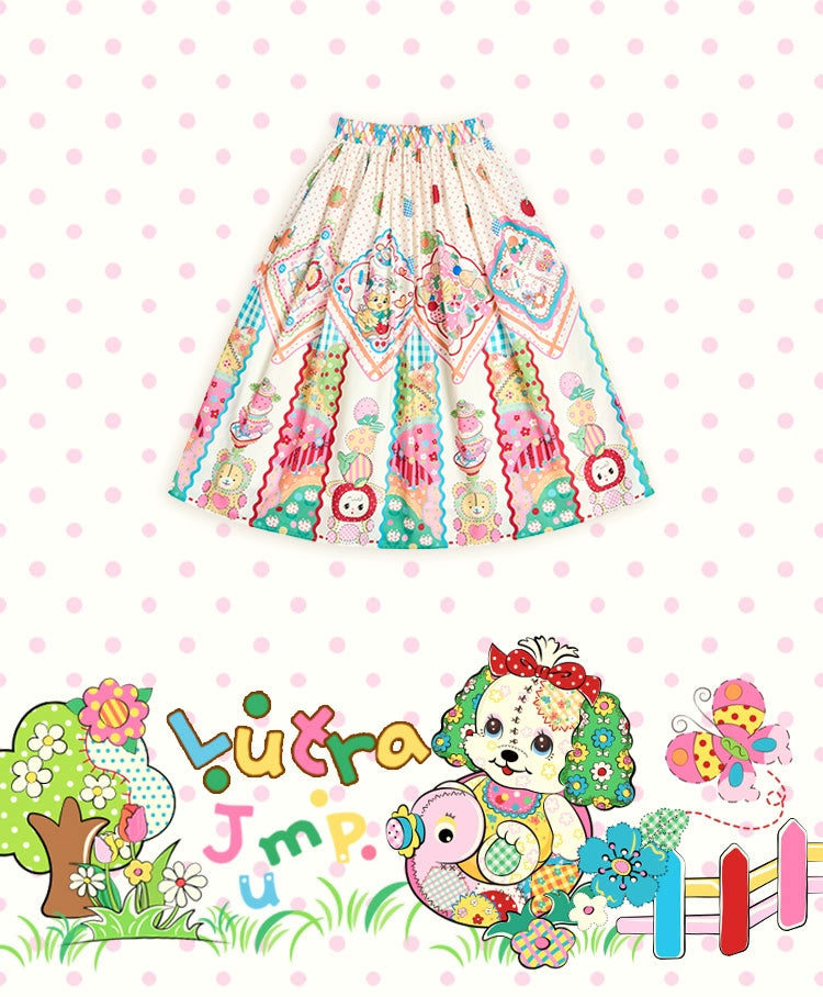 Beige Polka-dot Skirt Cute Cartoon Animals Print 22746:354424 22746:354424