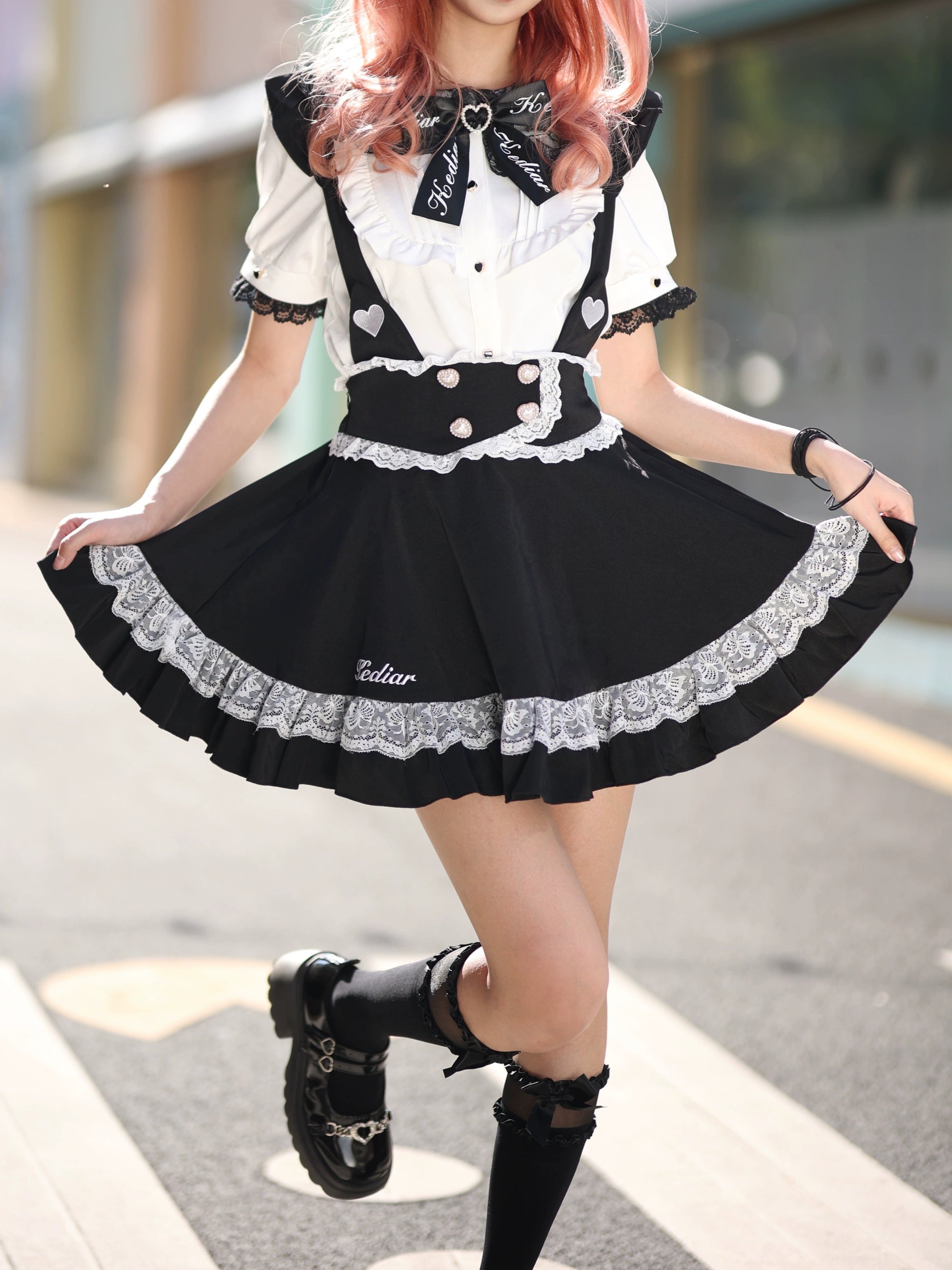 Jirai Kei Skirt Black Lace Suspender Skirt Cat Ear Skirt (Black / M S) 37692:568724