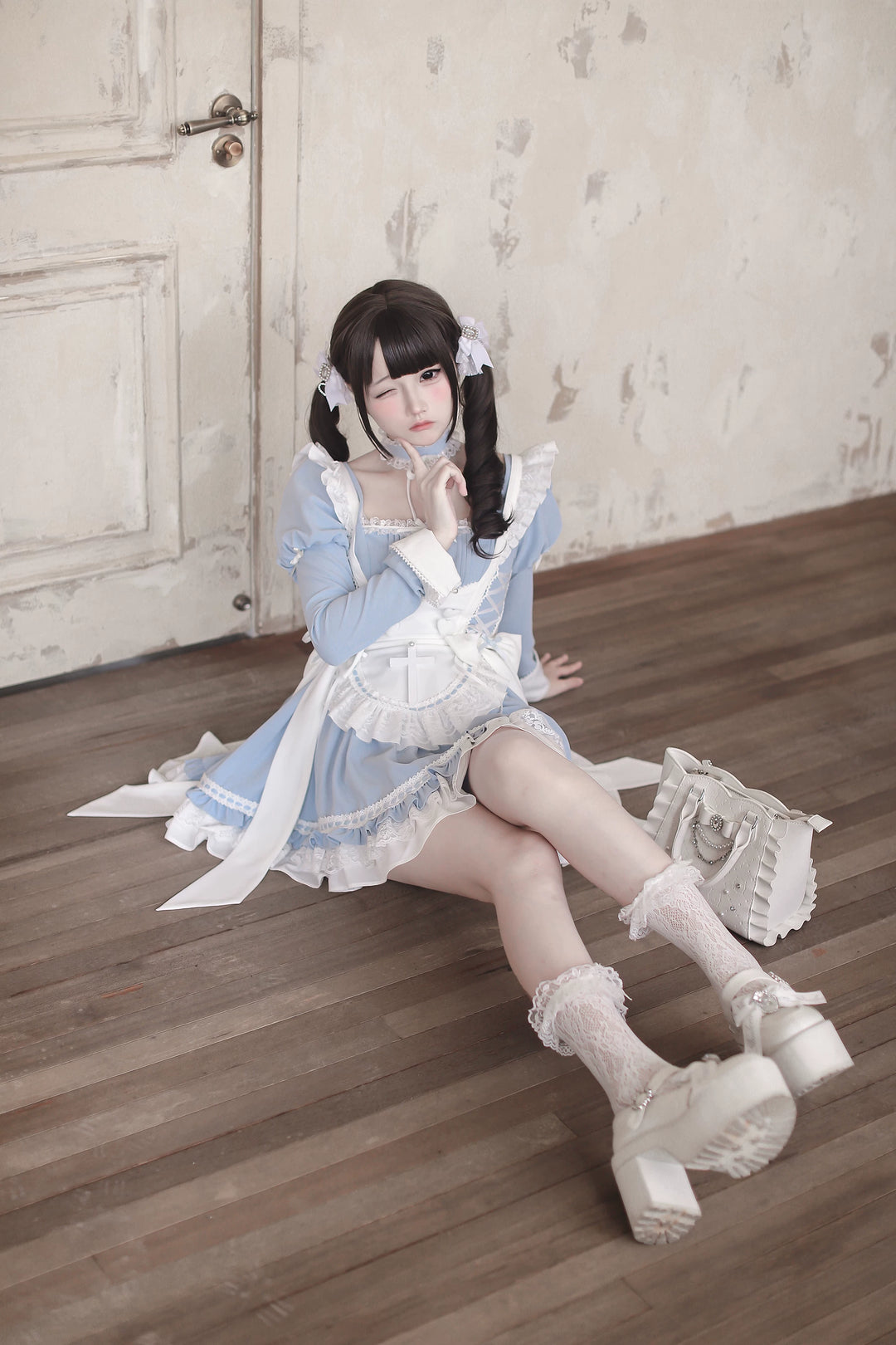 Ryousangata Water Blue Dress Set, Detachable Apron 44927:828853