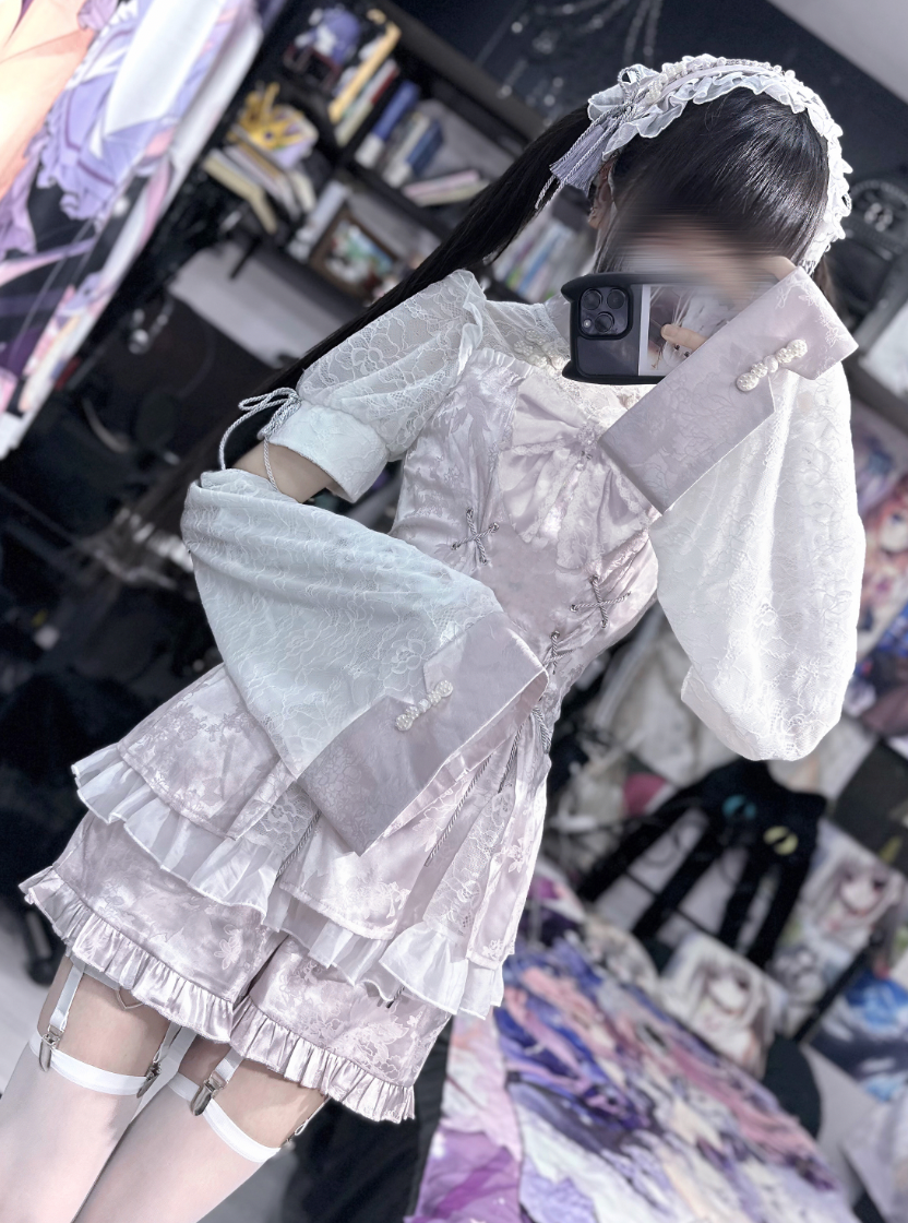 Jirai Kei Dress Set Chinese Style Lace Suit Short Sleeve Dress 35598:500550