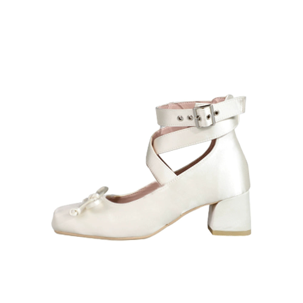 Lolita Shoes Ballet Style Square Toe Bow Heels Shoes (34 35 36 37 38 39 40 41 / White) 35592:543676