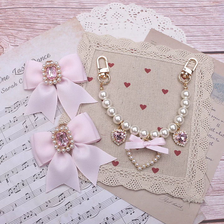 Ryousangata Bag Chain & Bow Charm, Heart-Shaped Rhinestone 45075:839465