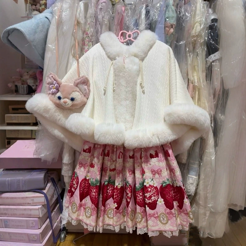 Sweet Lolita Coat White Cape Coat Winter Velvet Cloak 41066:685680