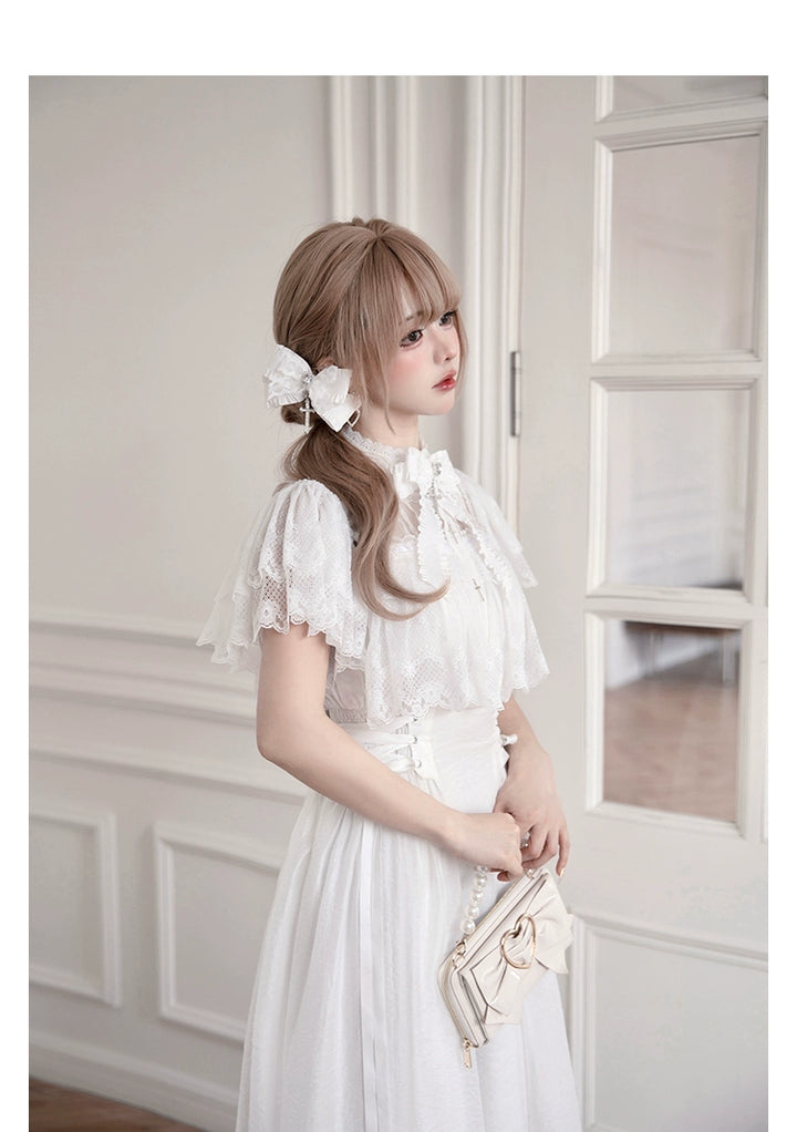 Black / White Jirai Kei Long Dress, Detachable Bow, Cross Detail 43510:778764