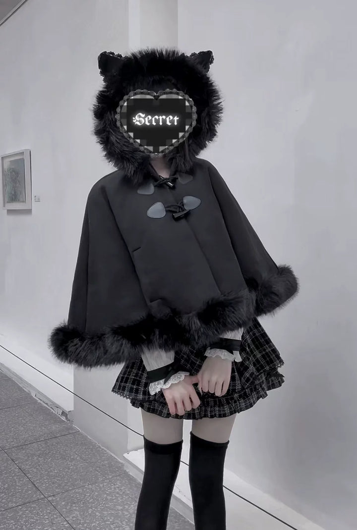 Jirai Kei Cape, Ear-Accented Hood and Toggle Buttons 44513:816768