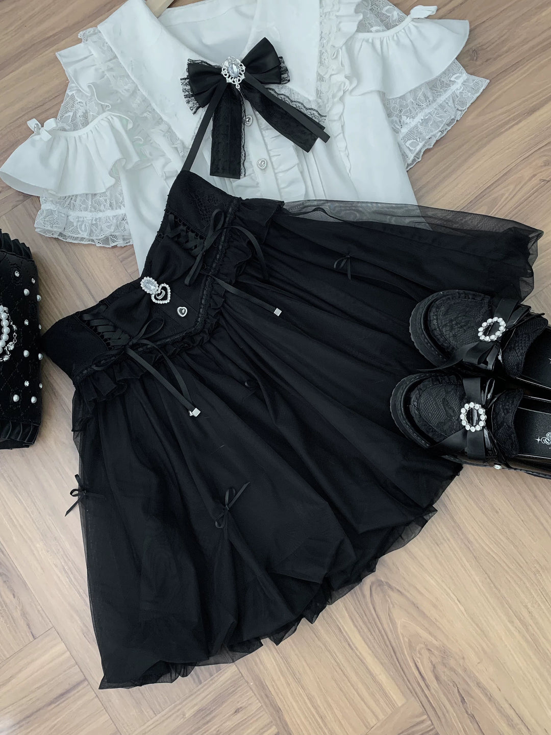 Jirai Kei Bubble Skirt, Rhinestone and Bows (L M S XL) 45192:841895