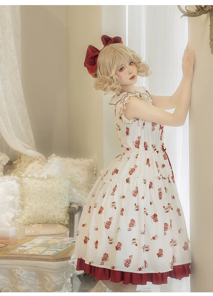 Classic Lolita Dress With Short Sleeve And Floral Tea Pot Print Multicolor 37134:552438