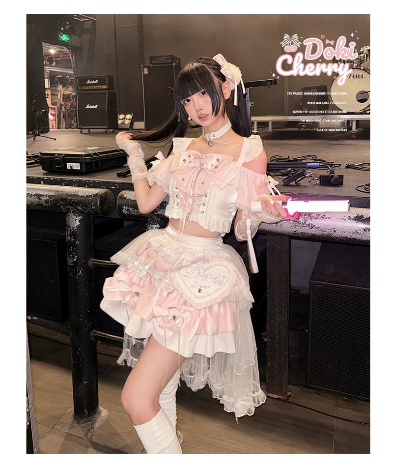 Chika Idol Outfit, Pink Heart-Decorated Top & Skirt 44770:827377