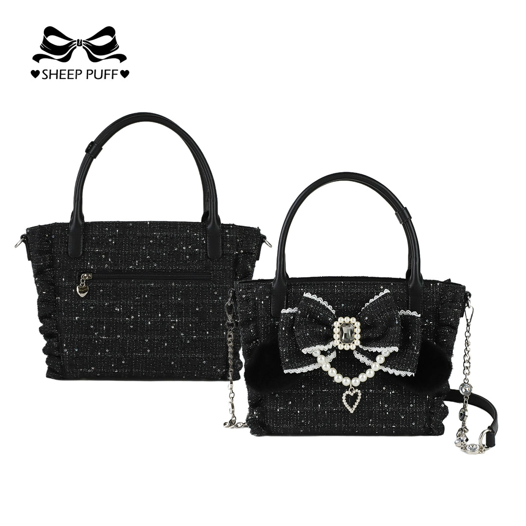 Ryousangata Style Handbag, Bow and Plush Ears (Black) 43680:782707