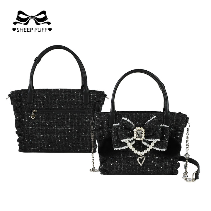 Ryousangata Style Handbag, Bow and Plush Ears (Black) 43680:782707