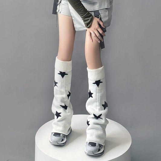 Harajuku Fashion Y2K White Gray Star Leg Warmers (White) 29572:352472