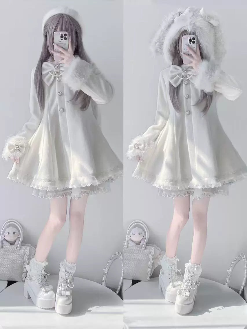 Jirai Kei Coat Wool Blend Coat Bunny Ear Hood Jacket 41328:690502