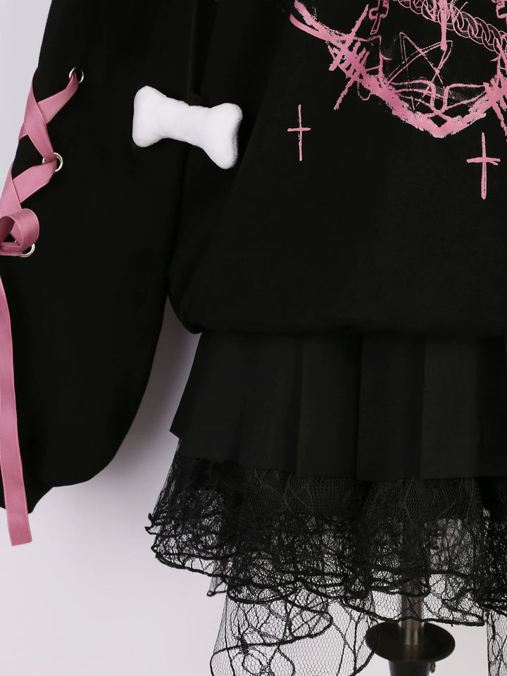 Jirai Kei Outfit Sailor Collar Hoodie Black Pleated Skirt 38818:601978