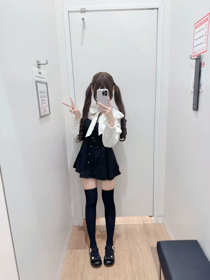 Seiso Kei Black and White Dress, Lace Shoulder 44073:795956