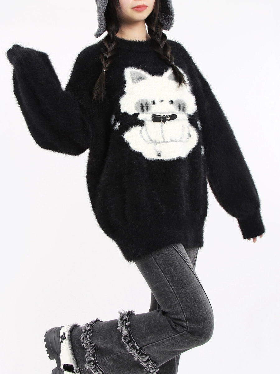 Kawaii Black Sweater Fluffy Voluminous Thickening Sweater 22752:326908 22752:326908