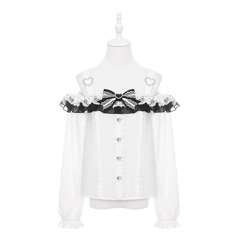 Jirai Kei Off Shoulder Blouse, Lace Layered Skirt (L M S) 45576:856332
