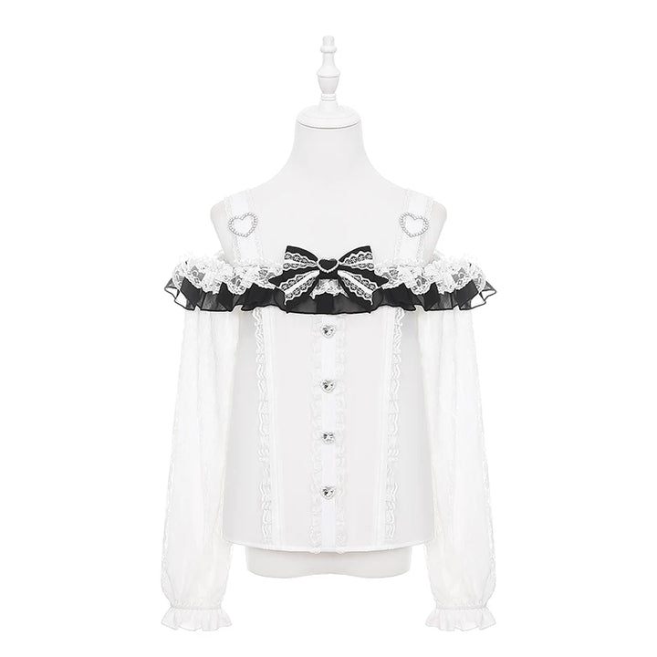 Jirai Kei Off Shoulder Blouse, Lace Layered Skirt (L M S) 45576:856332