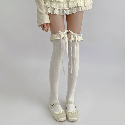 Jirai Kei Knee-high Socks Lolita Lace Socks (White / F) 35356:490090