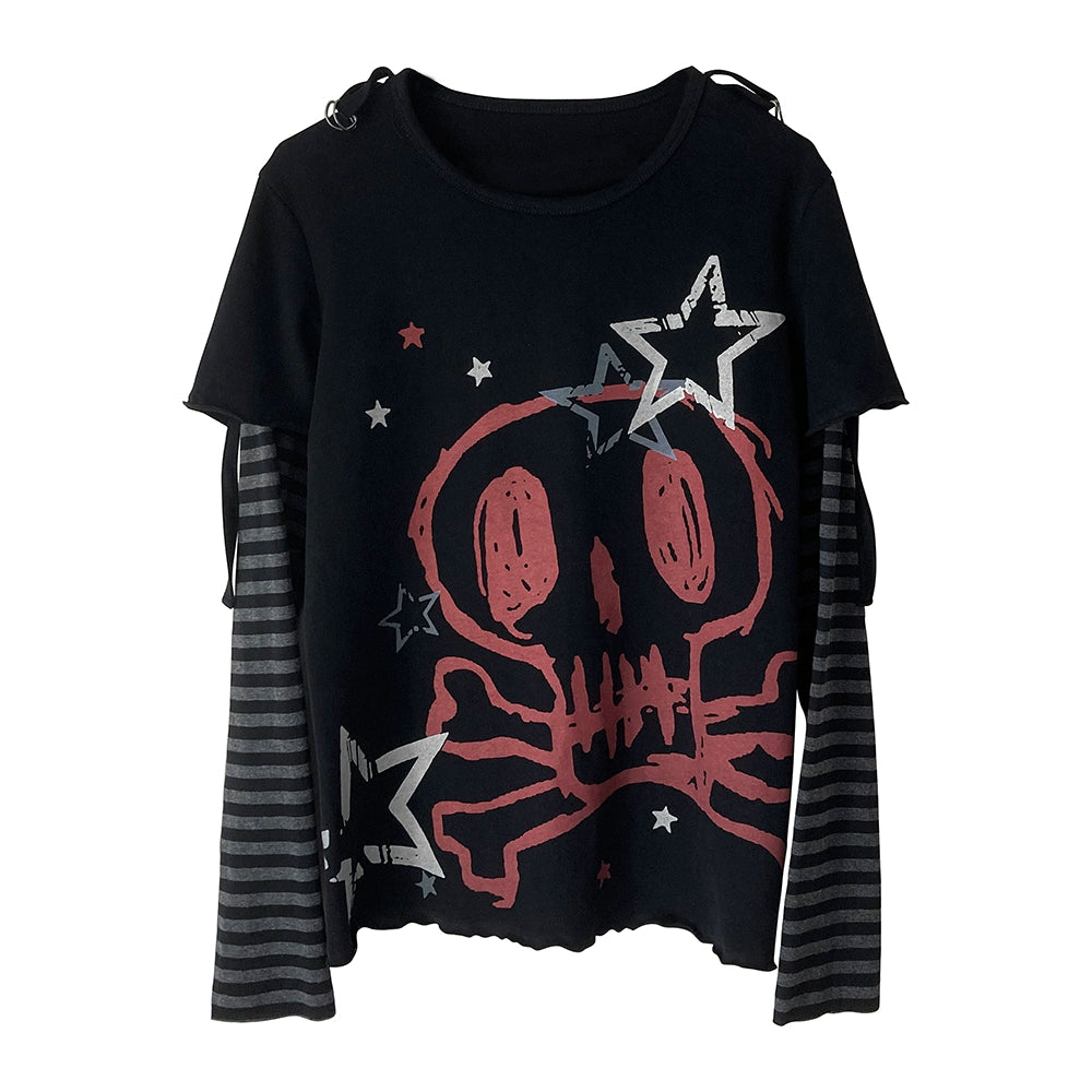 Punk T-shirt Long Sleeve T-shirt Printed Cotton Top (L M S / Black) 37710:577378