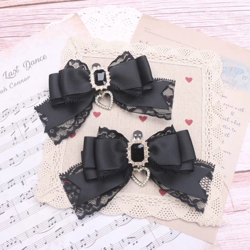 Jirai Kei Bowknot Shoe Clips, Heart Rhinestones 45069:833558